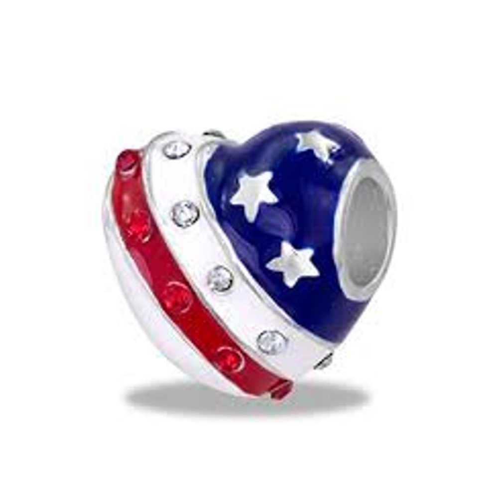 Patriotic Heart Davinci Bead - Heart-Shaped Red, White, and Blue Charm